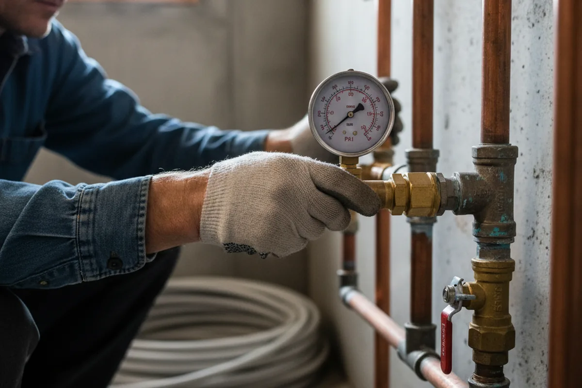 Pressure testing a repaired line during Water Line Repair in Hickory Plains